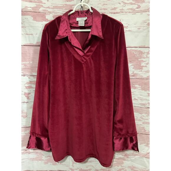 Vintage Venezia Velour Blouse Size 1X Cranberry - Picture 8 of 10